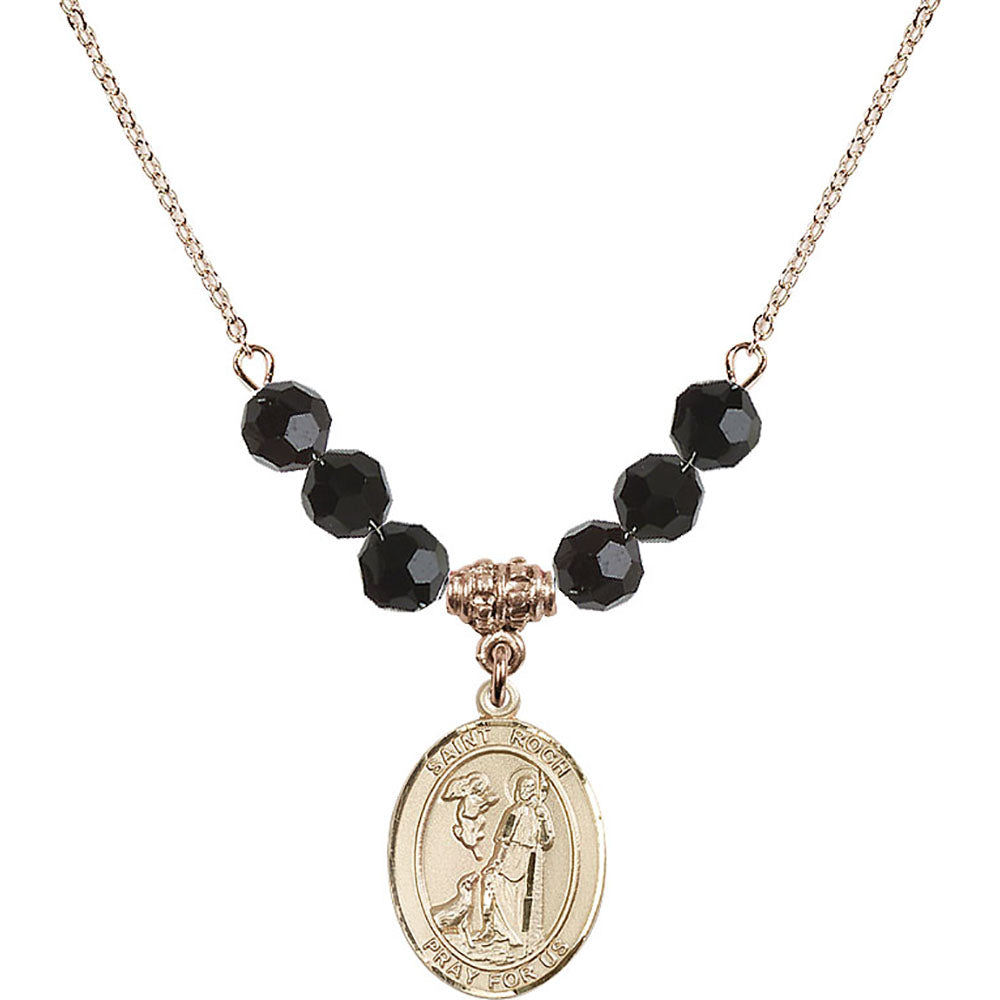 14kt Gold Filled Saint Roch Birthstone Necklace with Jet Beads - 8310