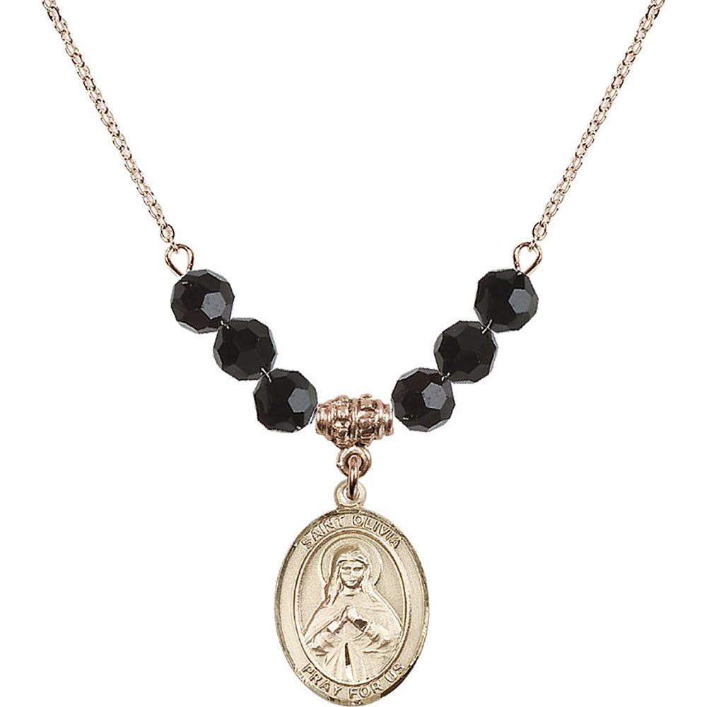 14kt Gold Filled Saint Olivia Birthstone Necklace with Jet Beads - 8312