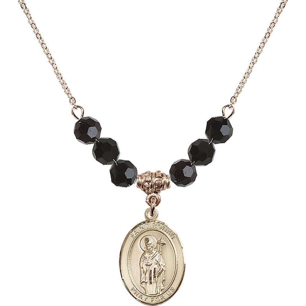 14kt Gold Filled Saint Ronan Birthstone Necklace with Jet Beads - 8315