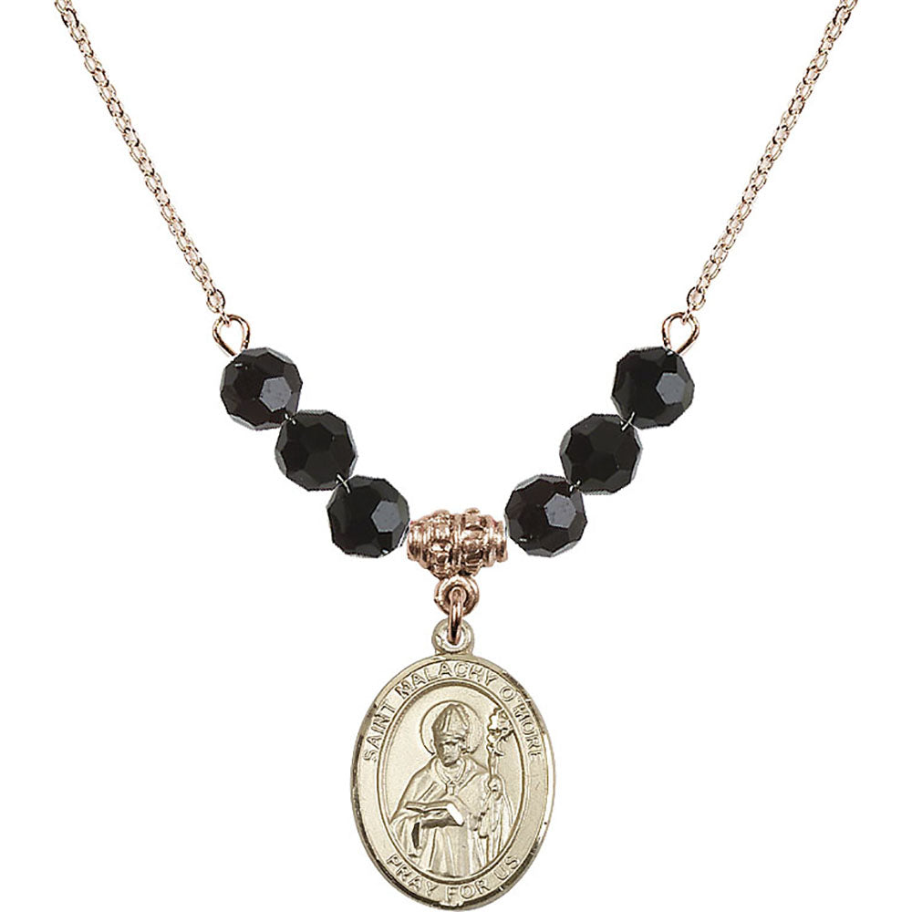 14kt Gold Filled Saint Malachy O'More Birthstone Necklace with Jet Beads - 8316