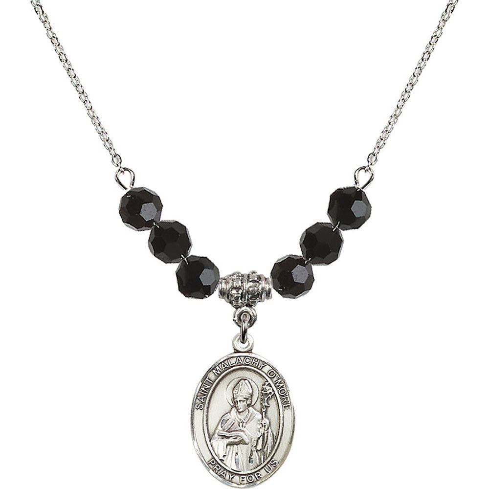 Sterling Silver Saint Malachy O'More Birthstone Necklace with Jet Beads - 8316