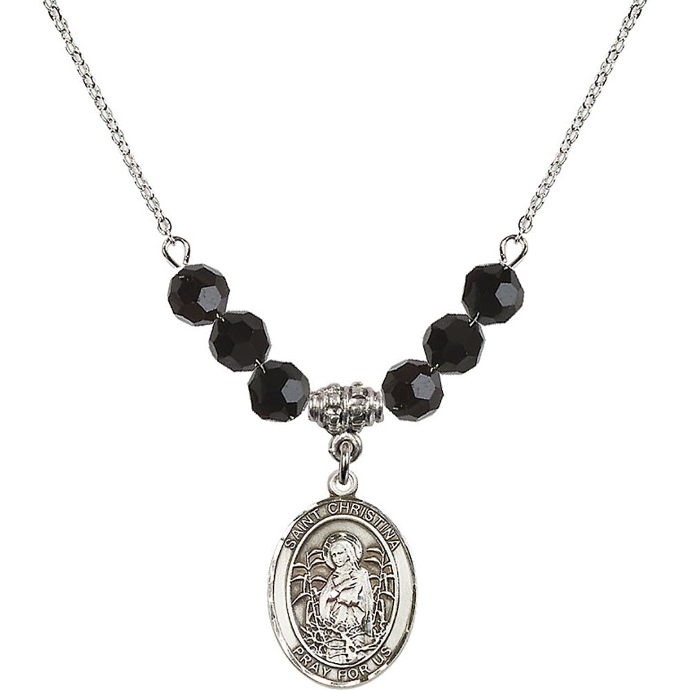 Sterling Silver Saint Christina the Astonishing Birthstone Necklace with Jet Beads - 8320