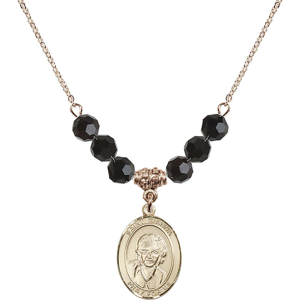 14kt Gold Filled Saint Gianna Beretta Molla Birthstone Necklace with Jet Beads - 8322