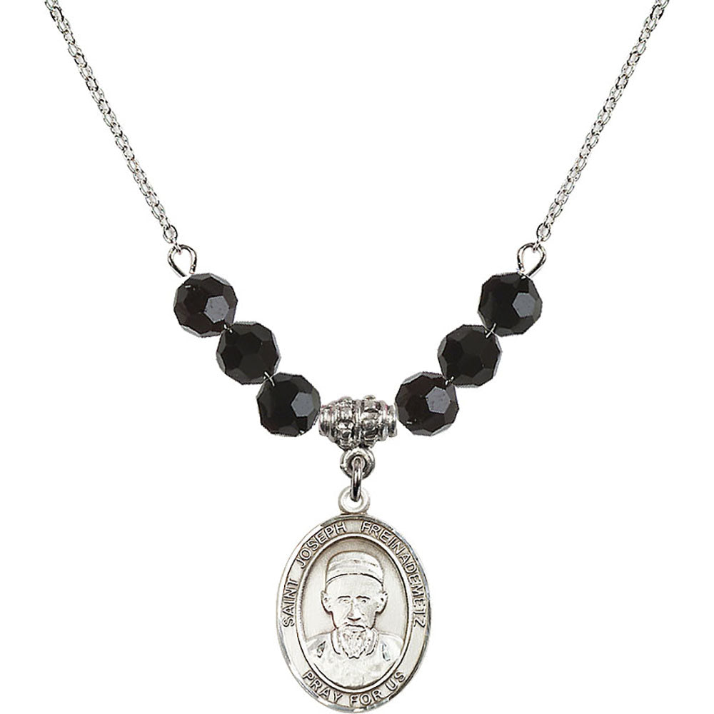 Sterling Silver Saint Joseph Freinademetz Birthstone Necklace with Jet Beads - 8329