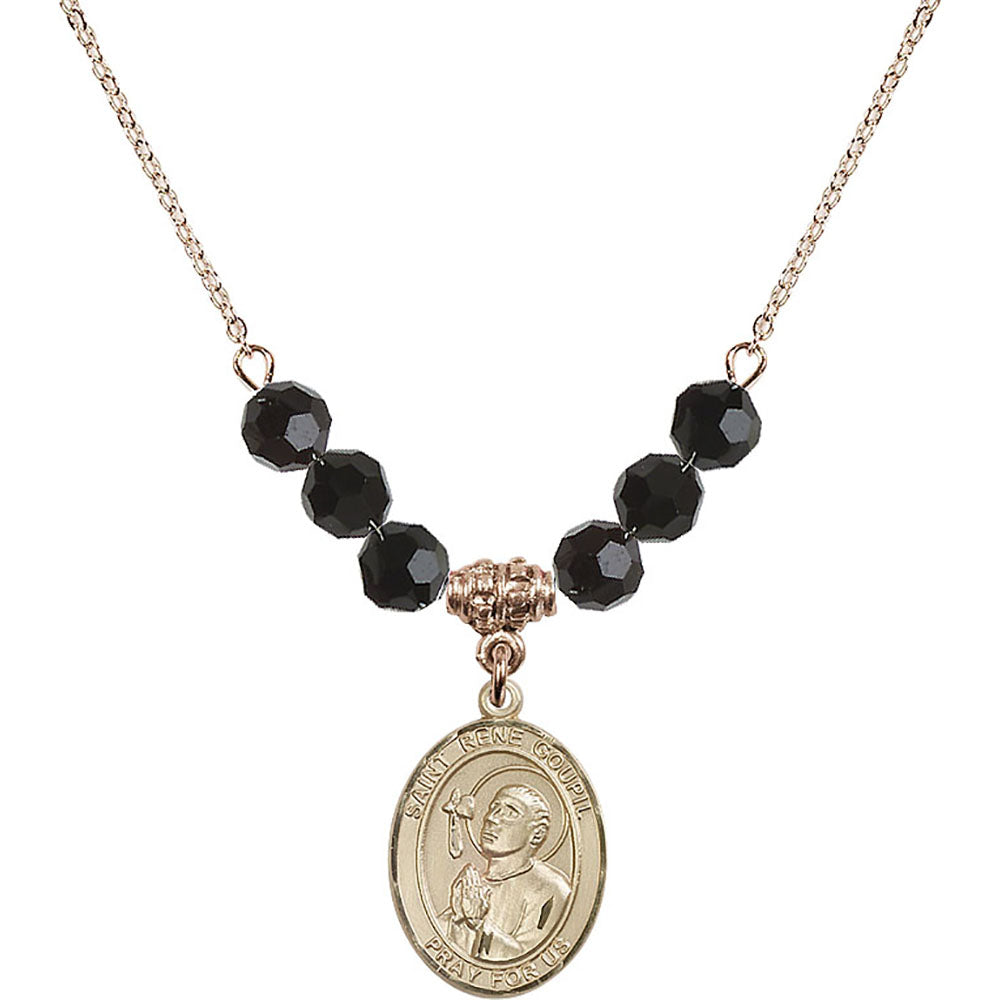 14kt Gold Filled Saint Rene Goupil Birthstone Necklace with Jet Beads - 8334