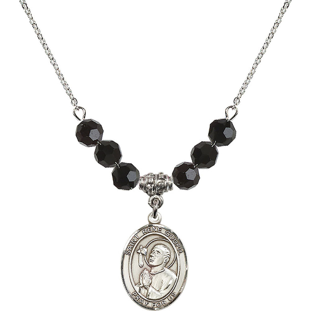 Sterling Silver Saint Rene Goupil Birthstone Necklace with Jet Beads - 8334