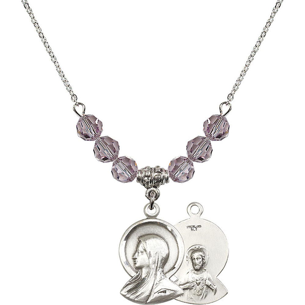 Sterling Silver Madonna Birthstone Necklace with Light Amethyst Beads - 0020