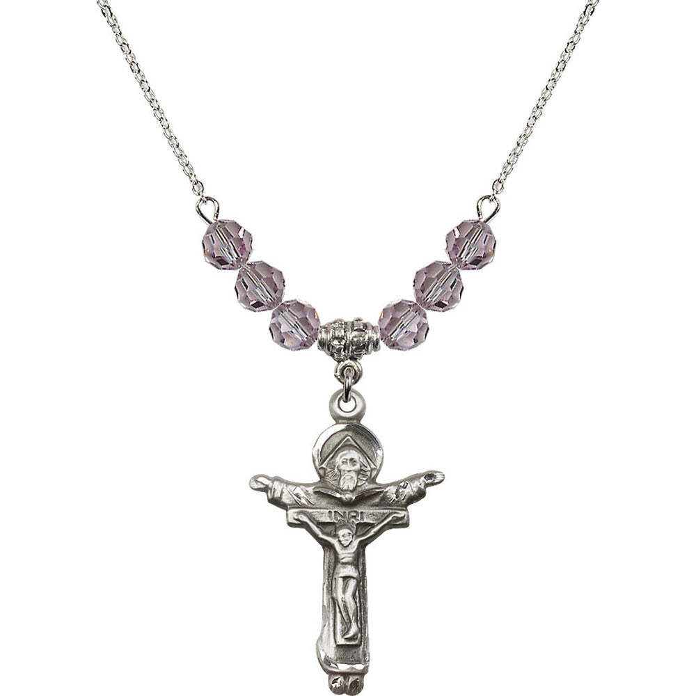 Sterling Silver Trinity Crucifix Birthstone Necklace with Light Amethyst Beads - 0065
