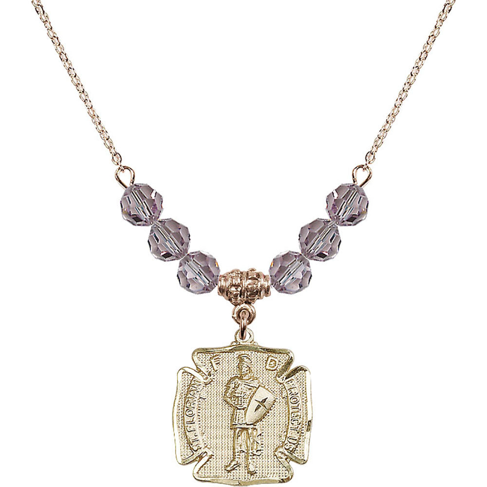 14kt Gold Filled Saint Florian Birthstone Necklace with Light Amethyst Beads - 0070