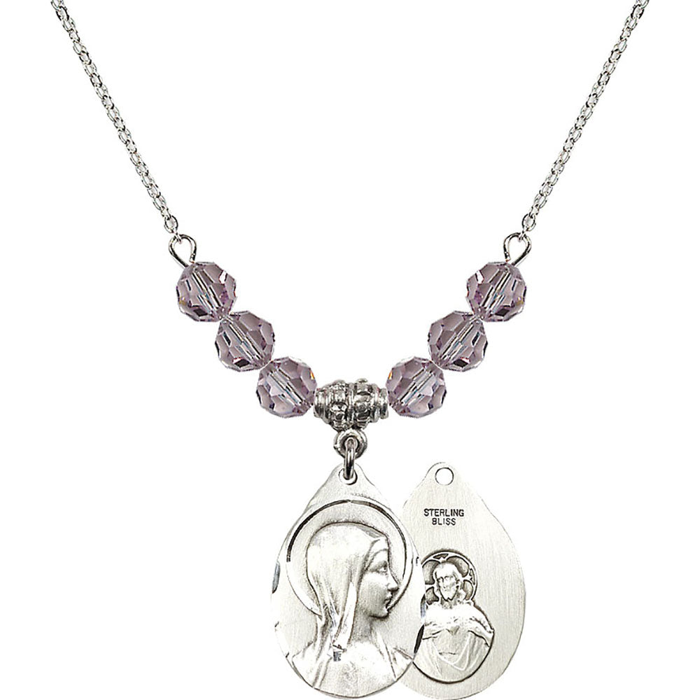 Sterling Silver Sorrowful Mother Birthstone Necklace with Light Amethyst Beads - 0599