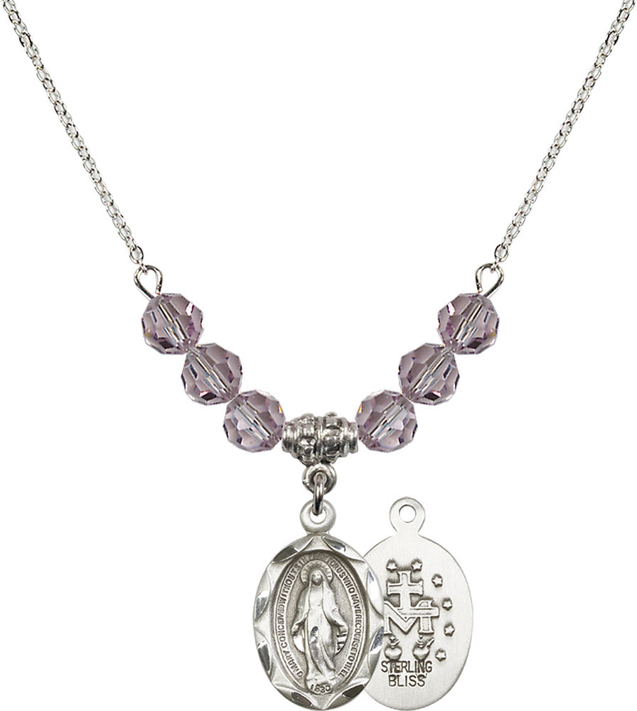 Sterling Silver Miraculous Birthstone Necklace with Light Amethyst Beads - 0612