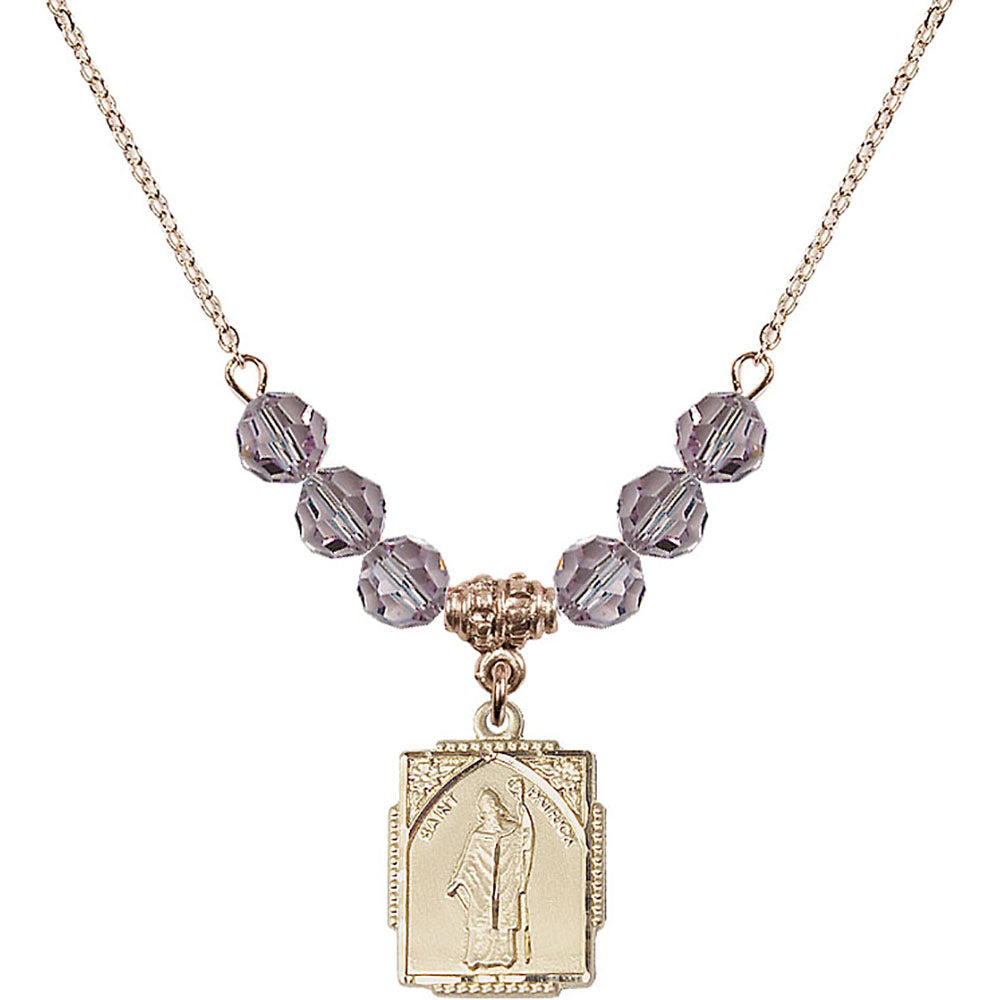 14kt Gold Filled Saint Patrick Birthstone Necklace with Light Amethyst Beads - 0804
