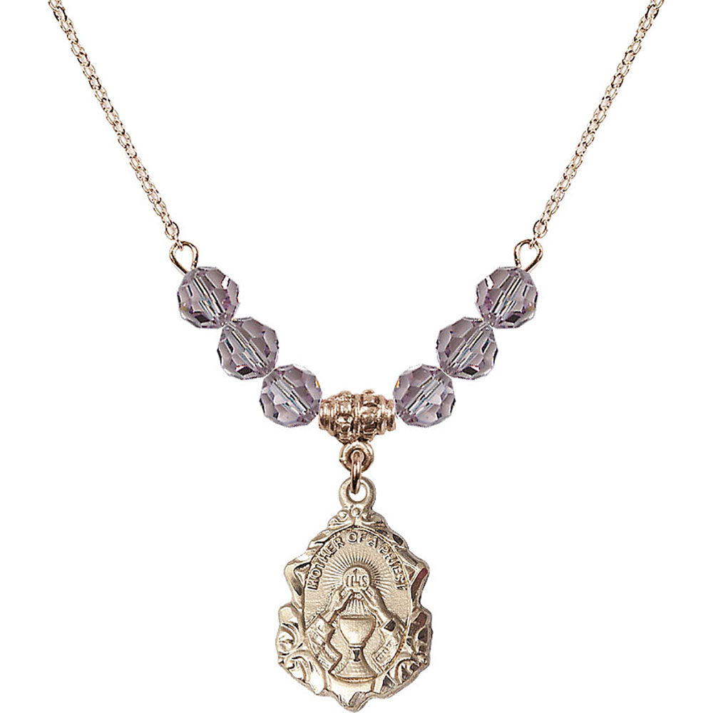 14kt Gold Filled Mother of a Priest Birthstone Necklace with Light Amethyst Beads - 0811