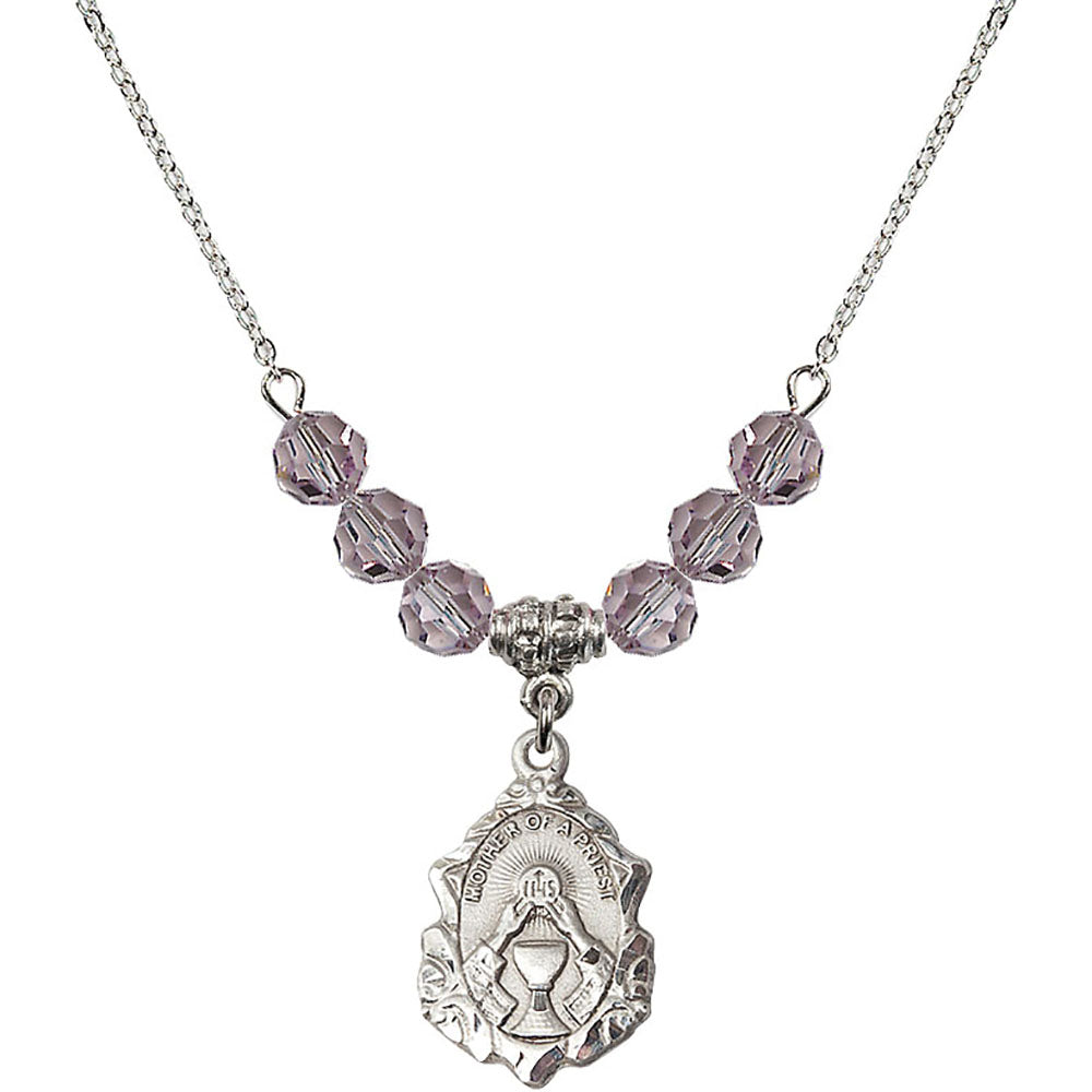 Sterling Silver Mother of a Priest Birthstone Necklace with Light Amethyst Beads - 0811