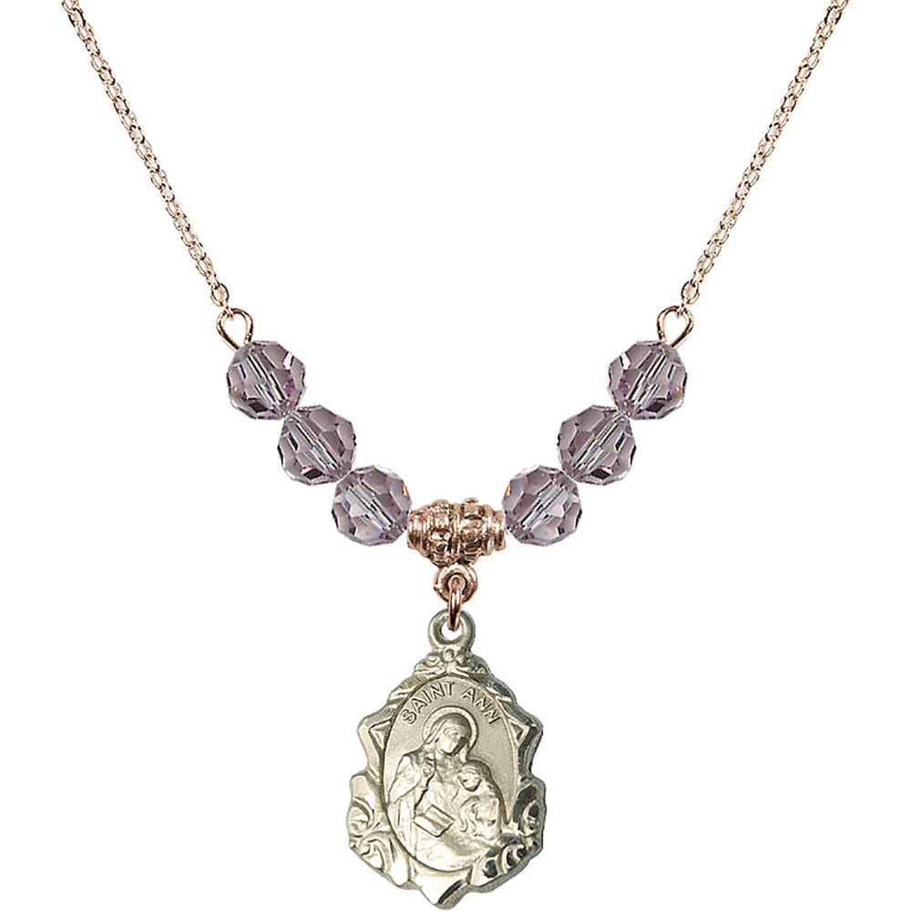 14kt Gold Filled Saint Ann Birthstone Necklace with Light Amethyst Beads - 0822