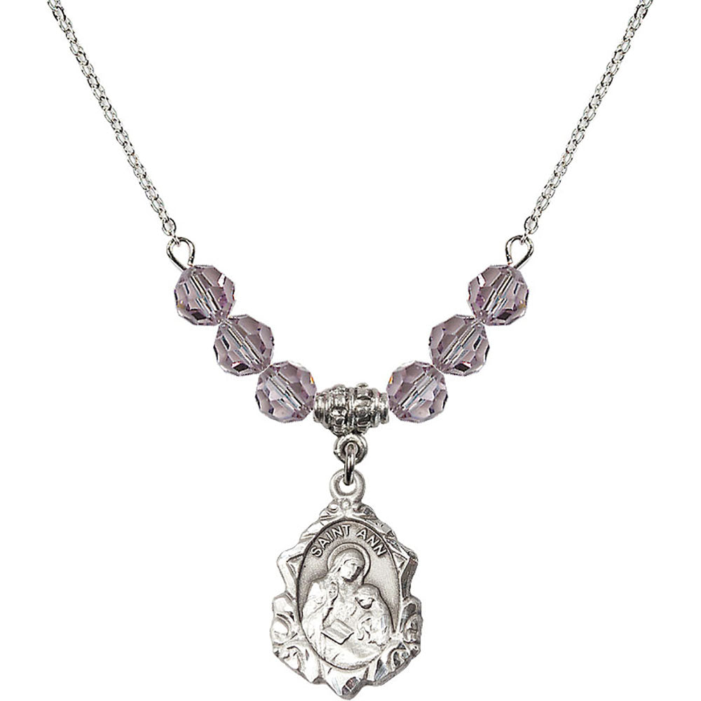Sterling Silver Saint Ann Birthstone Necklace with Light Amethyst Beads - 0822