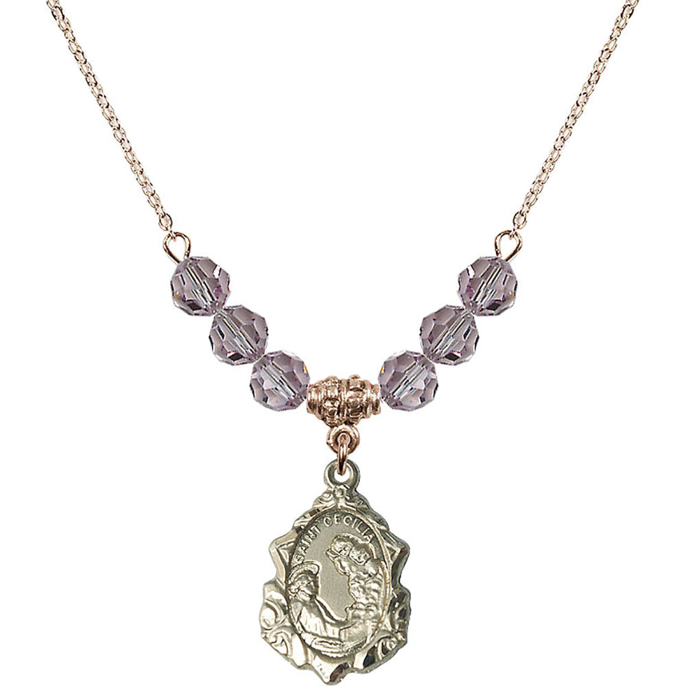 14kt Gold Filled Saint Cecilia Birthstone Necklace with Light Amethyst Beads - 0822