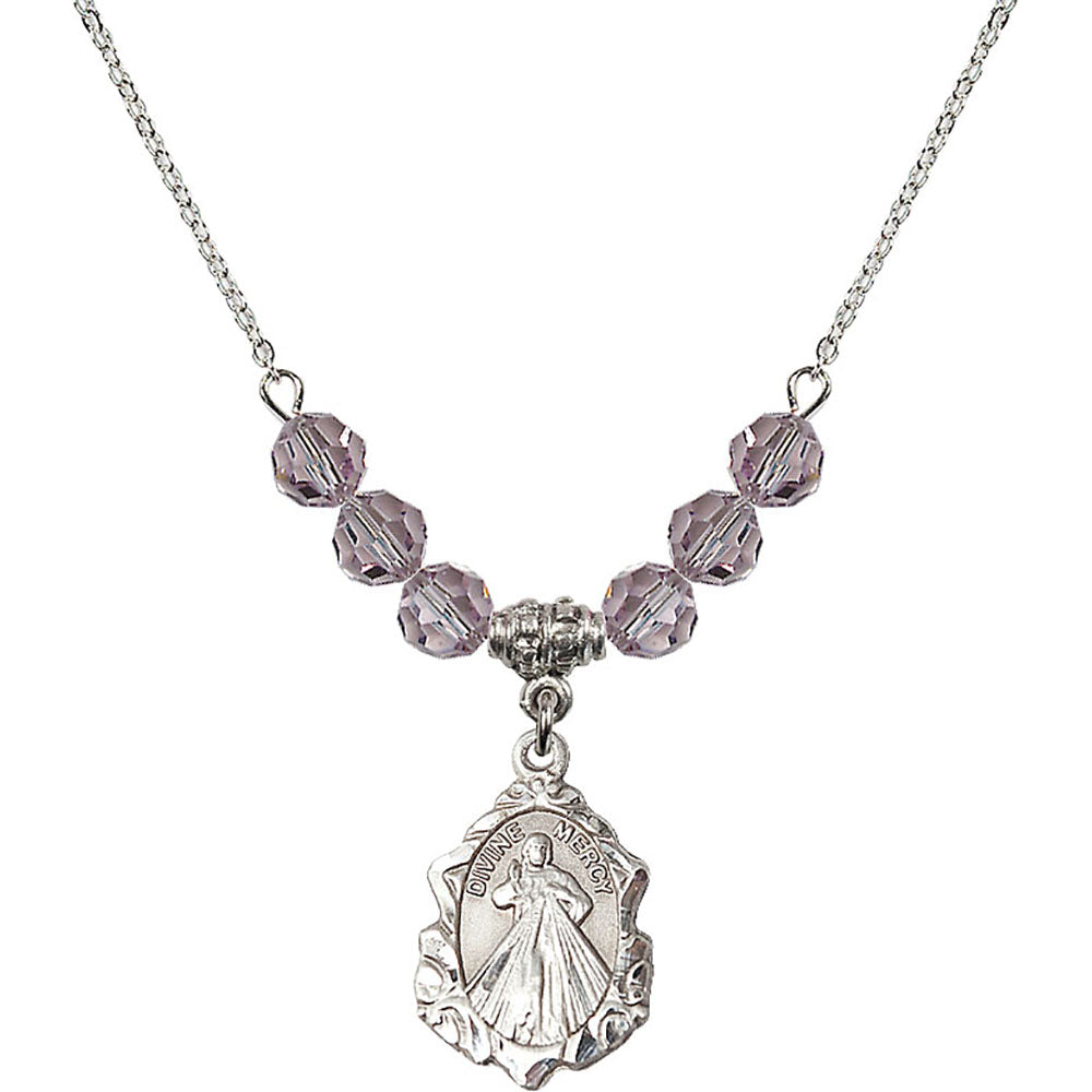 Sterling Silver Divine Mercy Birthstone Necklace with Light Amethyst Beads - 0822
