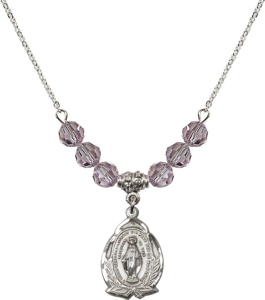Sterling Silver Miraculous Birthstone Necklace with Light Amethyst Beads - 1481