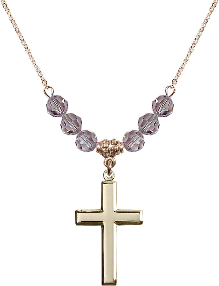14kt Gold Filled Cross Birthstone Necklace with Light Amethyst Beads - 2190