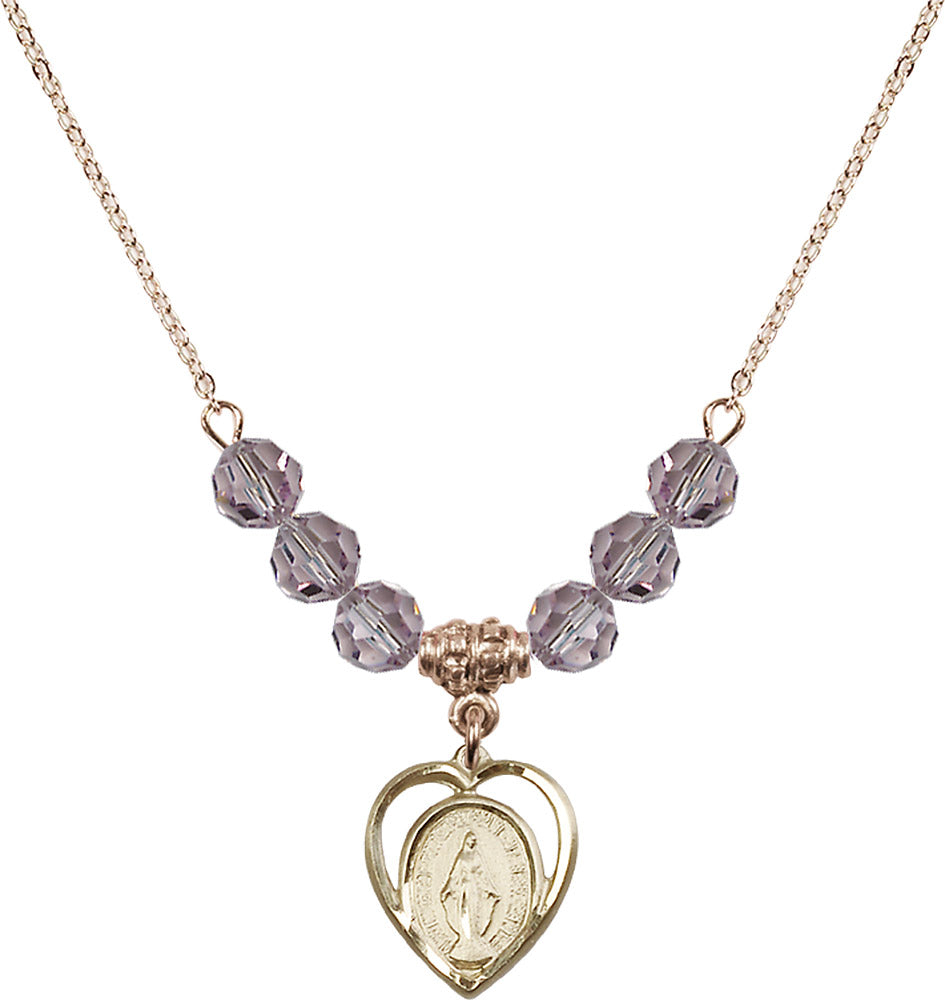 14kt Gold Filled Miraculous Birthstone Necklace with Light Amethyst Beads - 4125