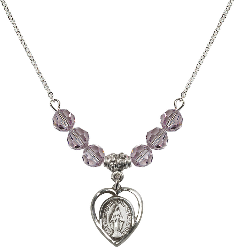 Sterling Silver Miraculous Birthstone Necklace with Light Amethyst Beads - 4125