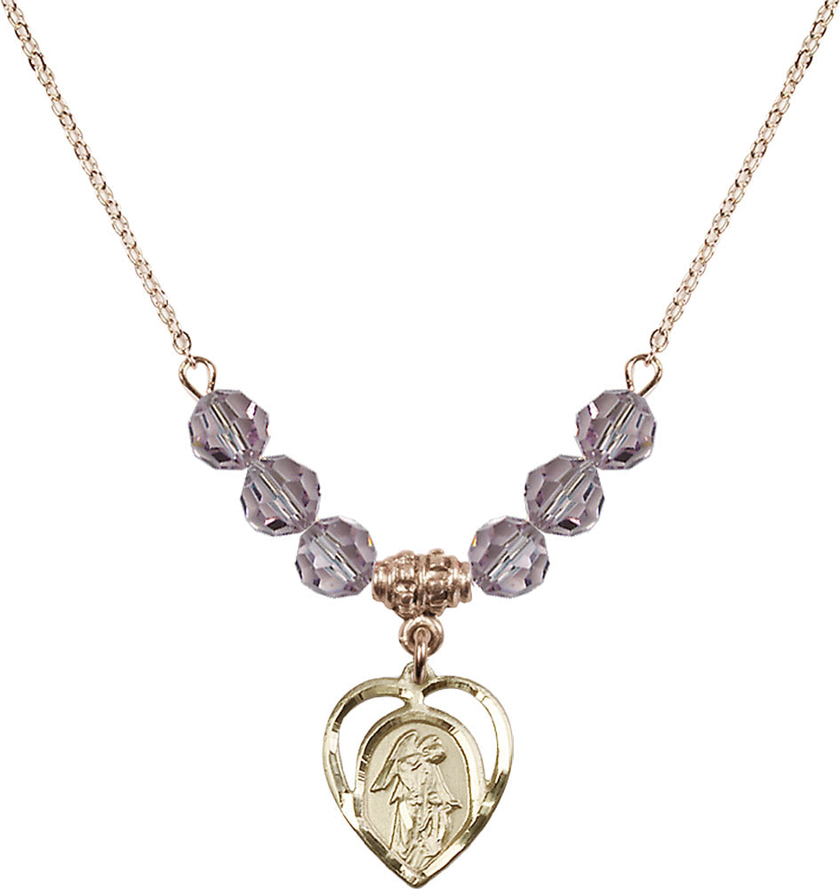 14kt Gold Filled Guardian Angel Birthstone Necklace with Light Amethyst Beads - 4129