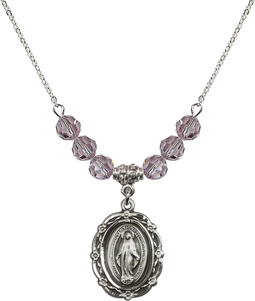 Sterling Silver Miraculous Birthstone Necklace with Light Amethyst Beads - 4146