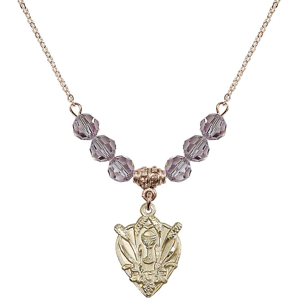 14kt Gold Filled Communion Birthstone Necklace with Light Amethyst Beads - 4200