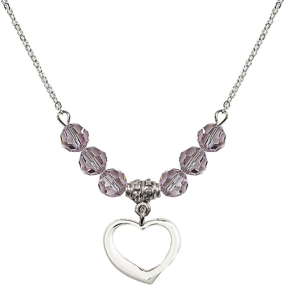 Sterling Silver Heart Birthstone Necklace with Light Amethyst Beads - 4208