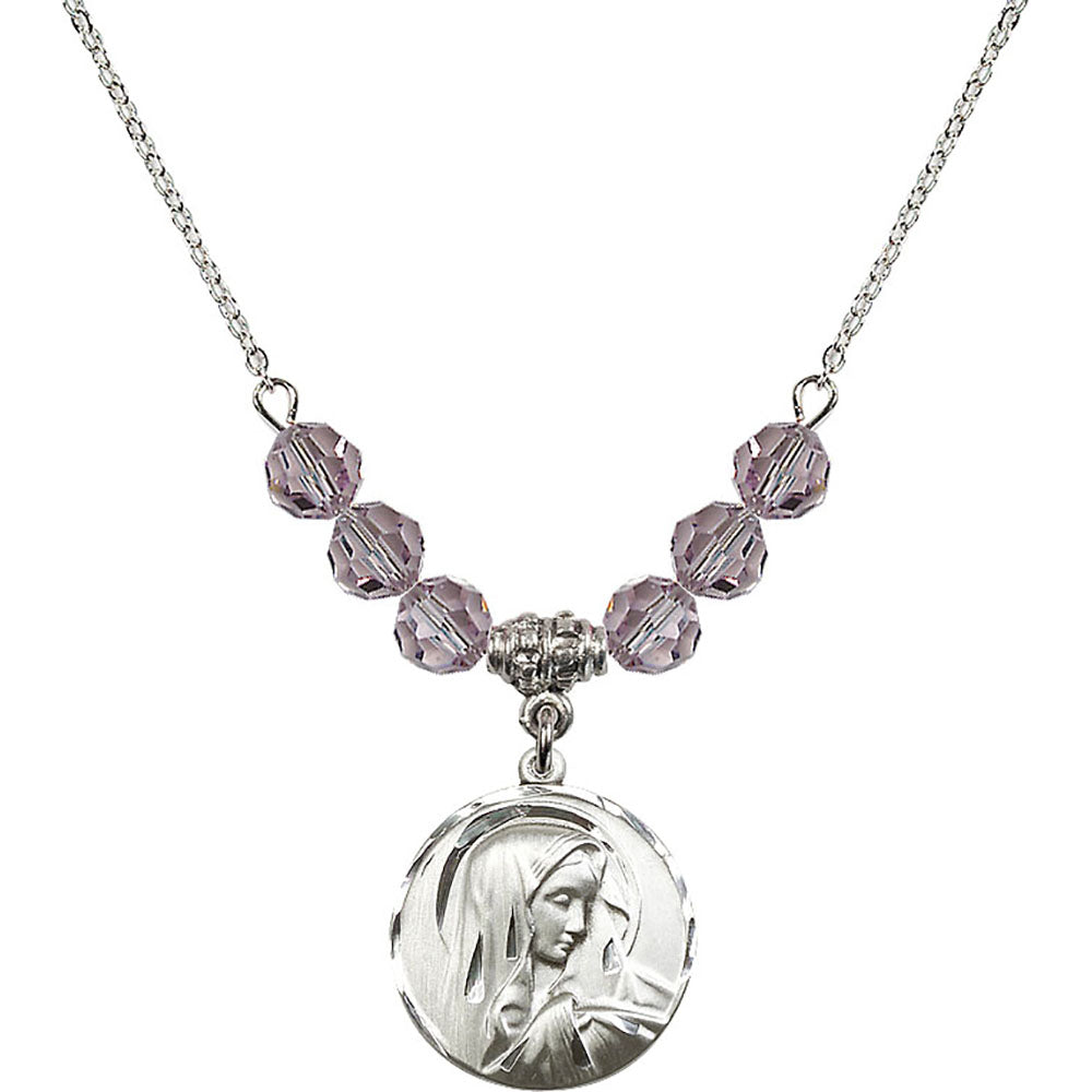 Sterling Silver Sorrowful Mother Birthstone Necklace with Light Amethyst Beads - 4249