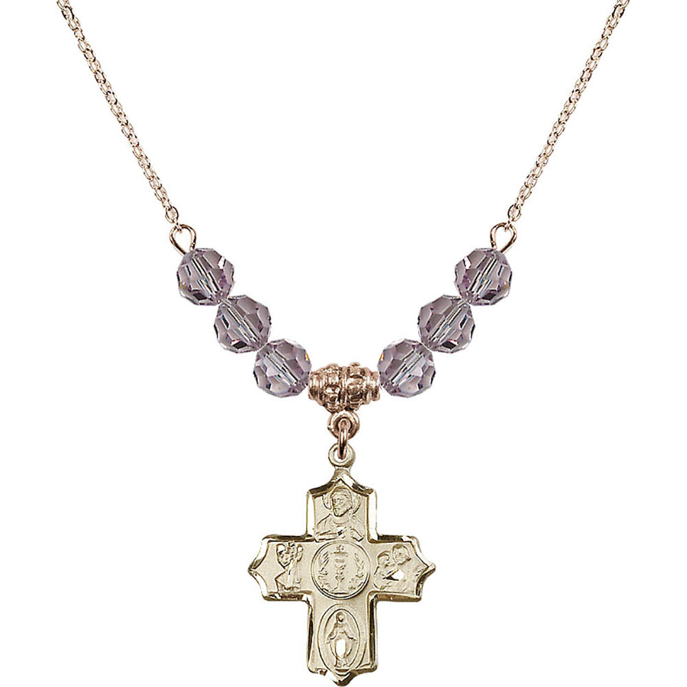 14kt Gold Filled 4-Way Birthstone Necklace with Light Amethyst Beads - 4256