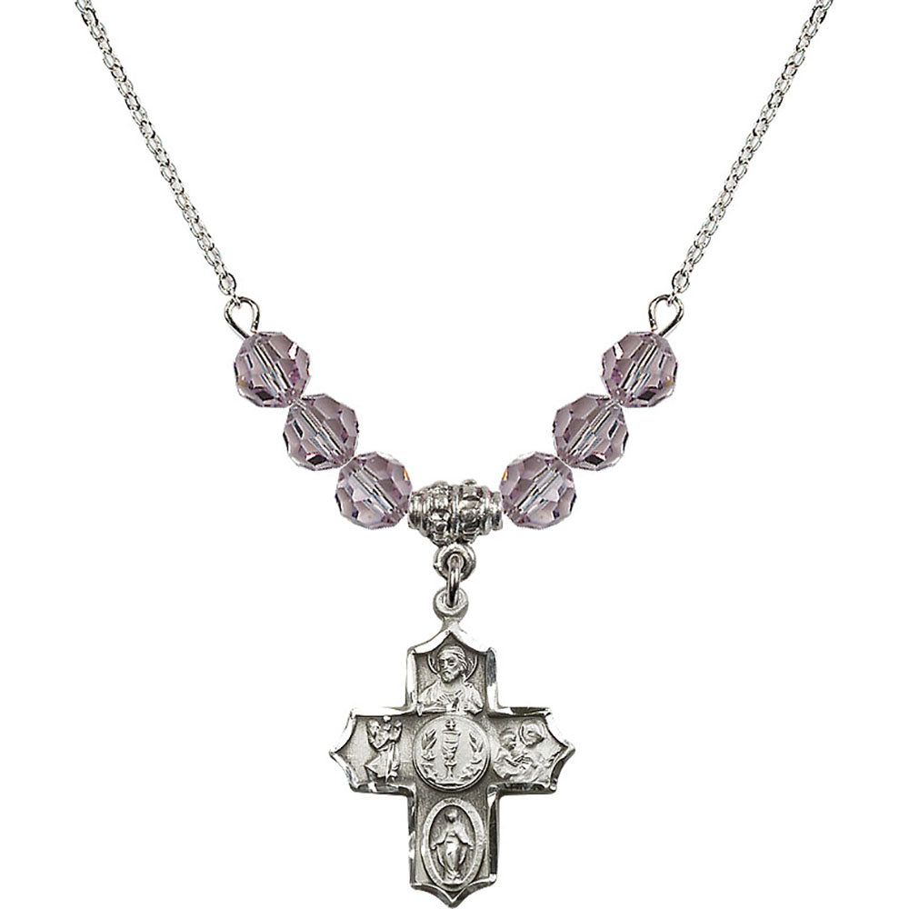 Sterling Silver 4-Way Birthstone Necklace with Light Amethyst Beads - 4256