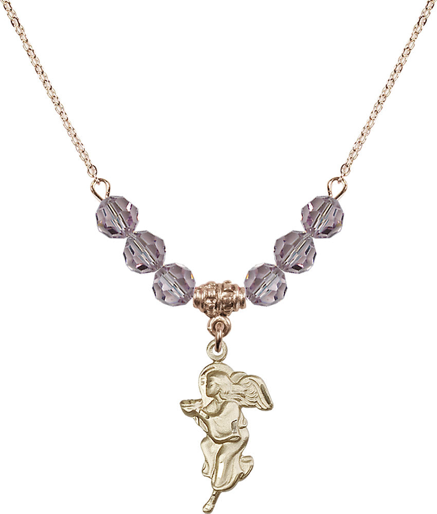 14kt Gold Filled Guardian Angel Birthstone Necklace with Light Amethyst Beads - 4260