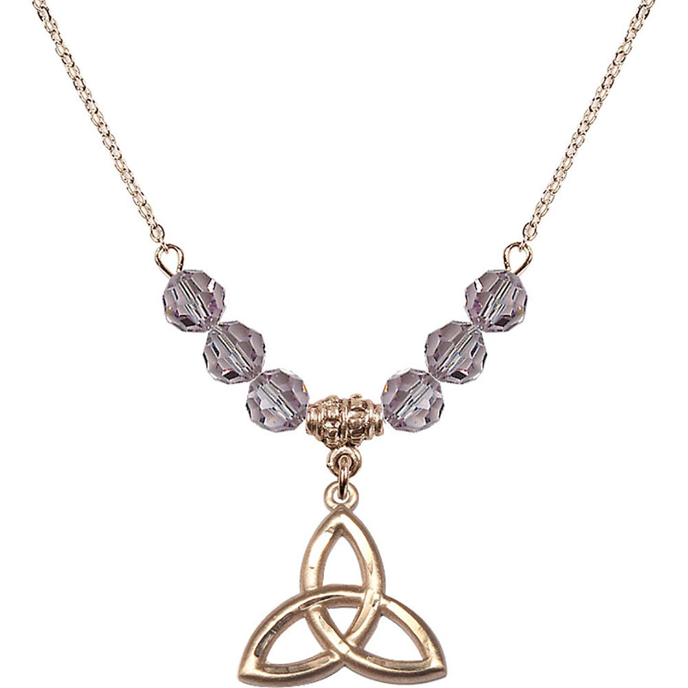 14kt Gold Filled Trinity Irish Knot Birthstone Necklace with Light Amethyst Beads - 5101