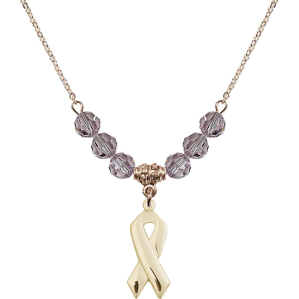 14kt Gold Filled Cancer Awareness Birthstone Necklace with Light Amethyst Beads - 5150