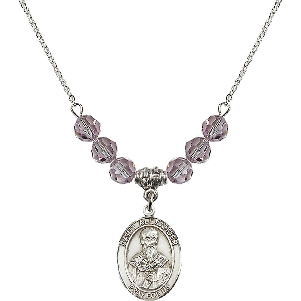 Sterling Silver Saint Alexander Sauli Birthstone Necklace with Light Amethyst Beads - 8012