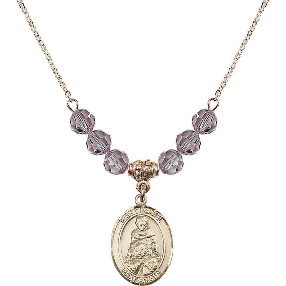14kt Gold Filled Saint Daniel Birthstone Necklace with Light Amethyst Beads - 8024