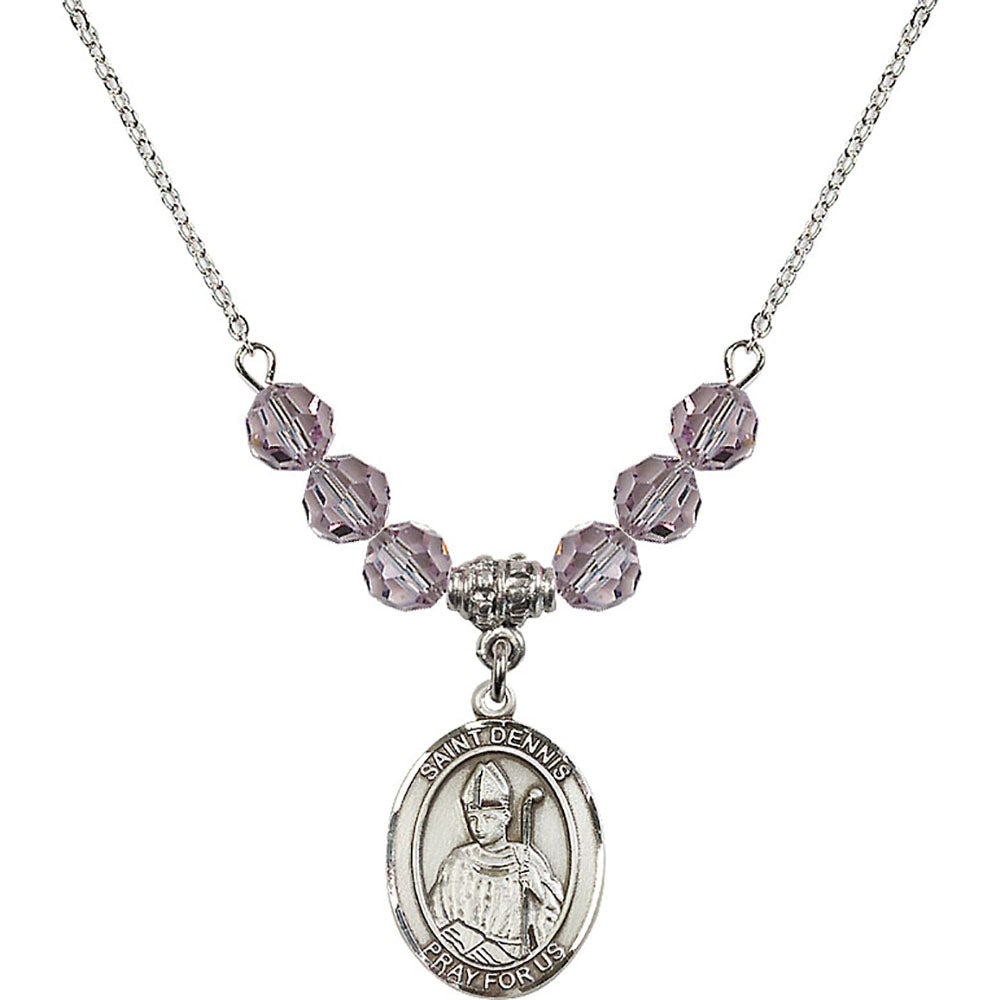 Sterling Silver Saint Dennis Birthstone Necklace with Light Amethyst Beads - 8025