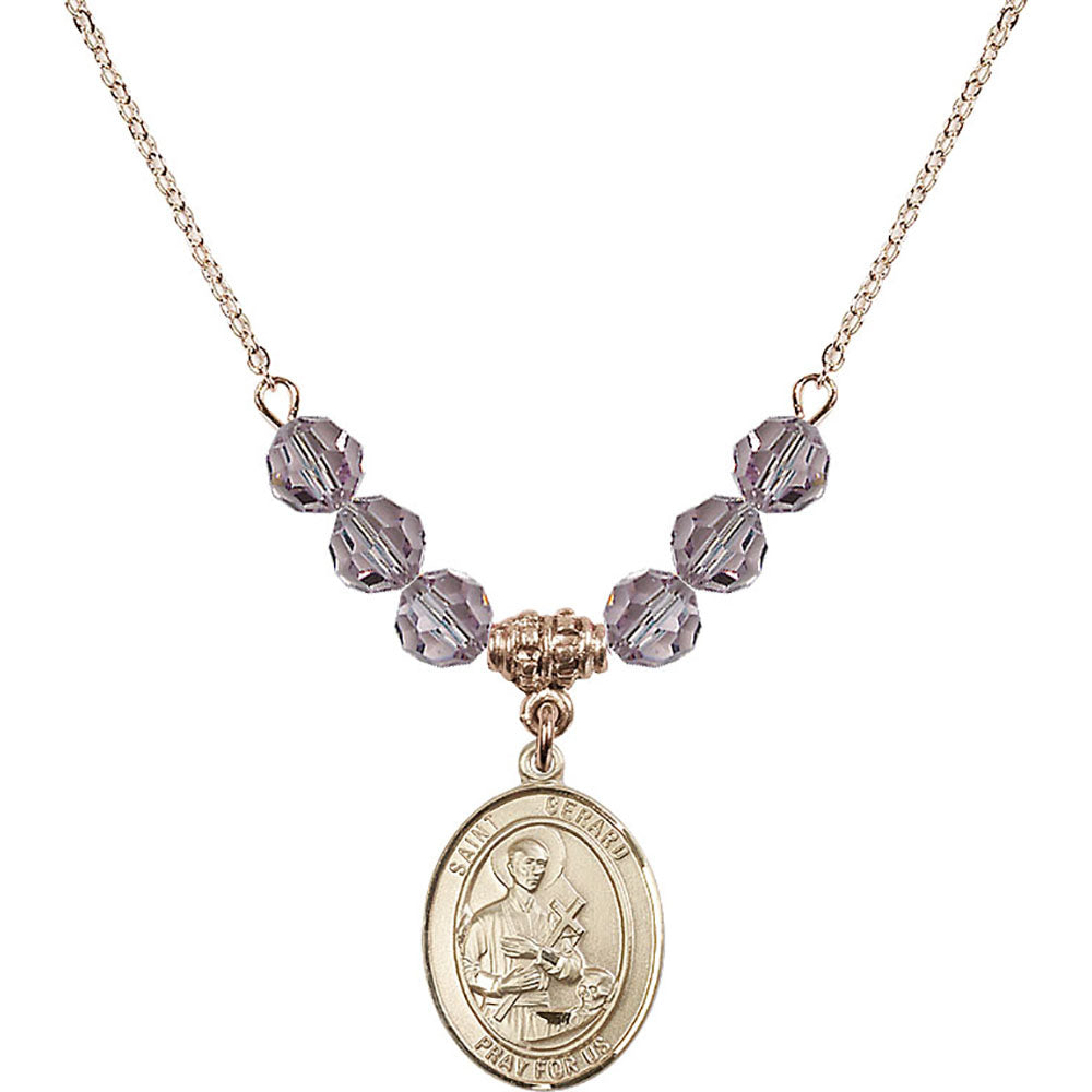 14kt Gold Filled Saint Gerard Majella Birthstone Necklace with Light Amethyst Beads - 8042
