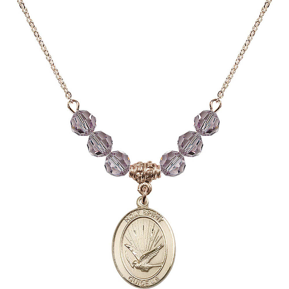 14kt Gold Filled Holy Spirit Birthstone Necklace with Light Amethyst Beads - 8044