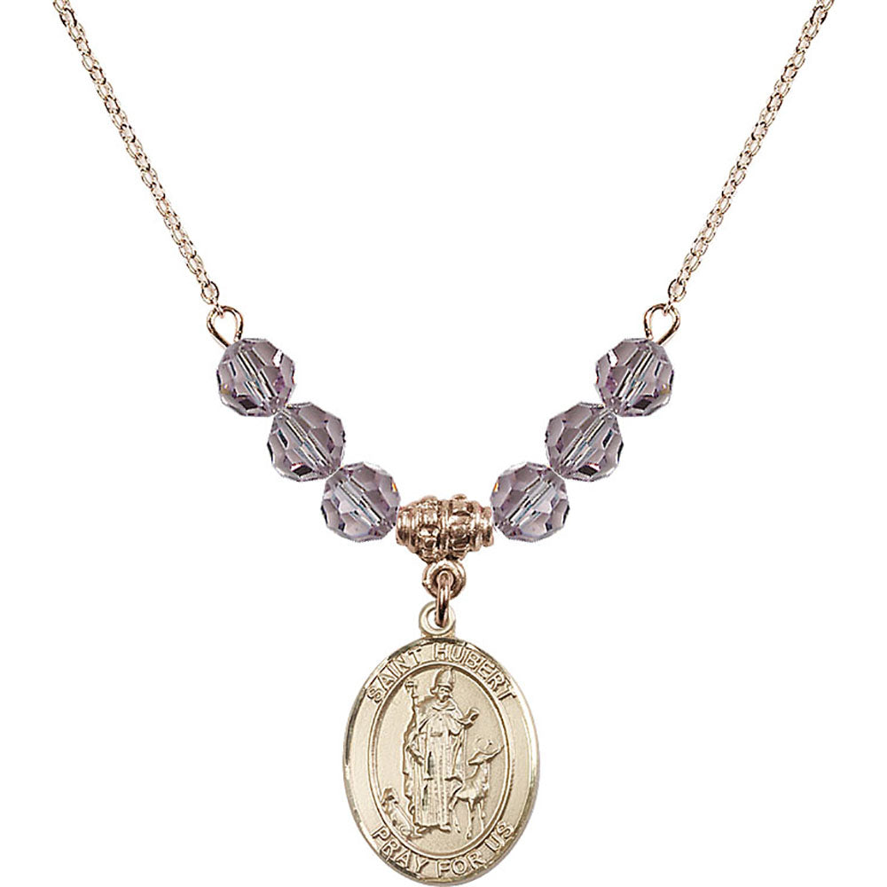14kt Gold Filled Saint Hubert of Liege Birthstone Necklace with Light Amethyst Beads - 8045