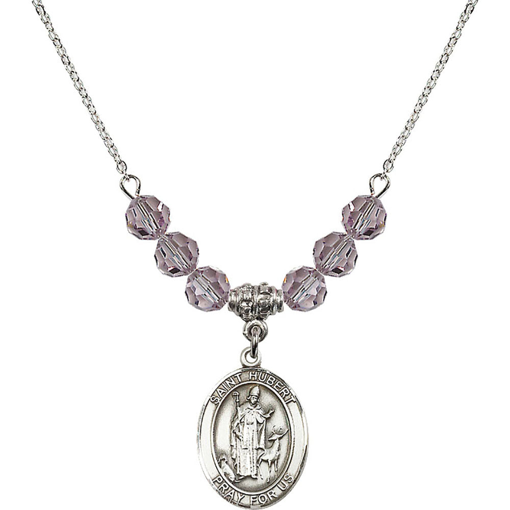Sterling Silver Saint Hubert of Liege Birthstone Necklace with Light Amethyst Beads - 8045