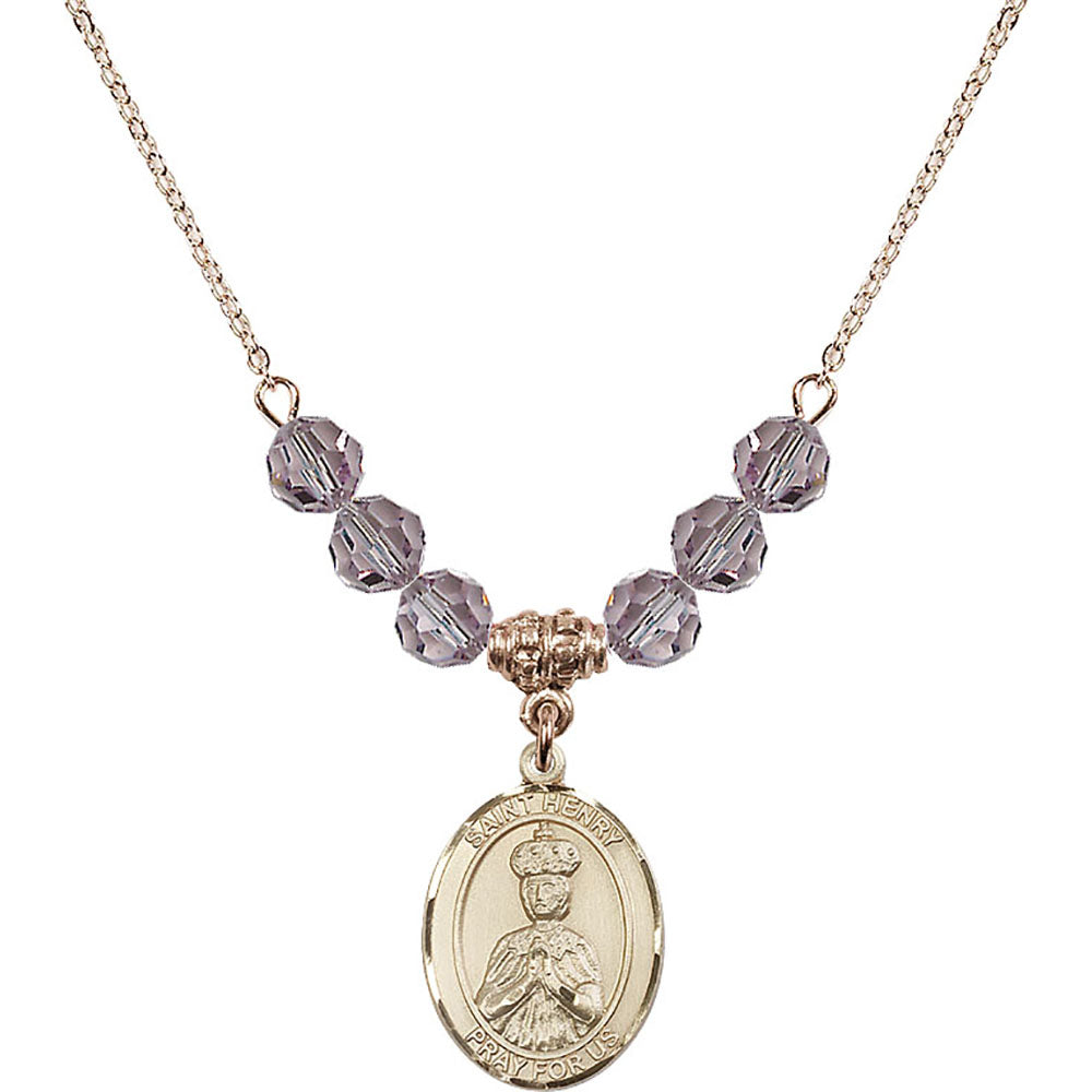 14kt Gold Filled Saint Henry II Birthstone Necklace with Light Amethyst Beads - 8046