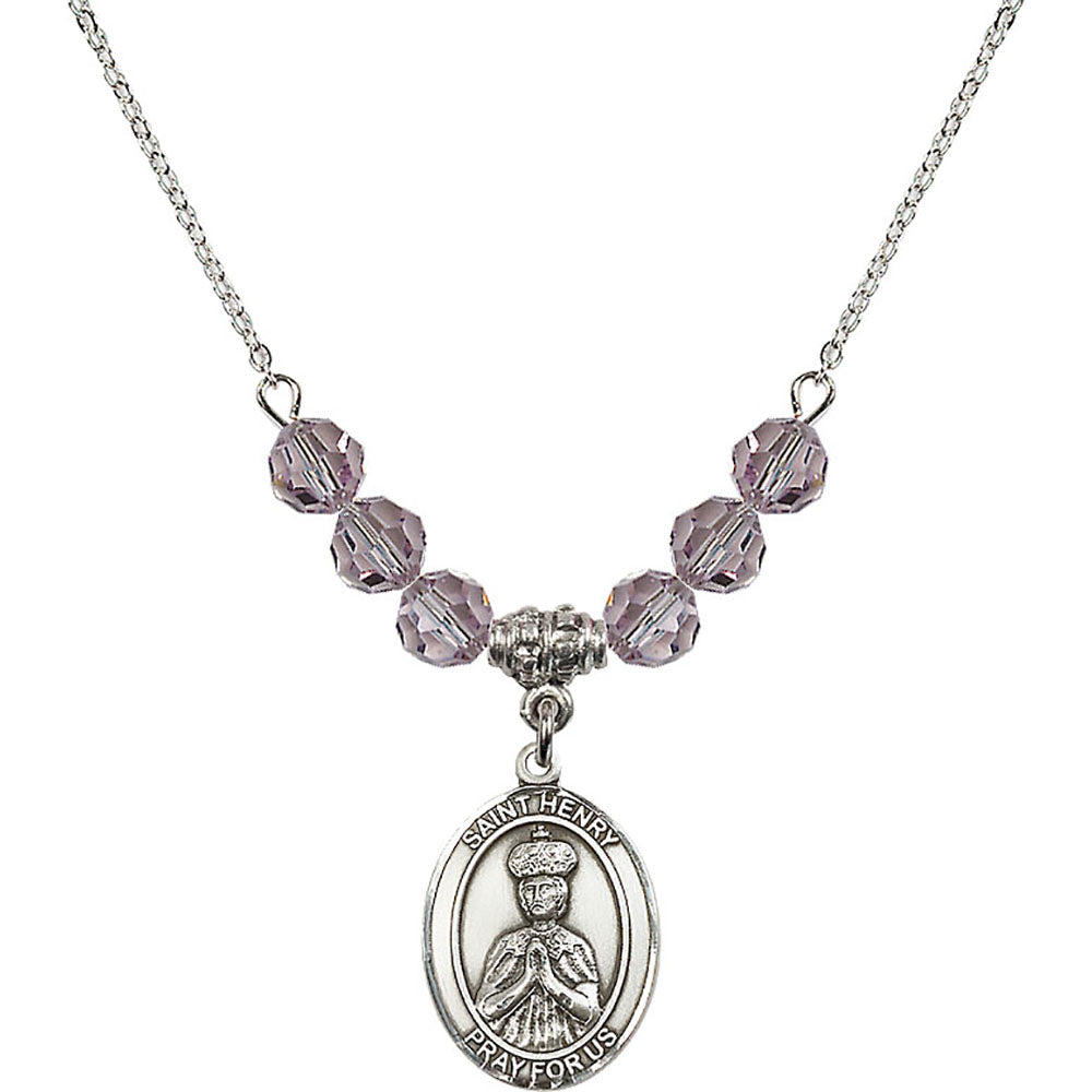Sterling Silver Saint Henry II Birthstone Necklace with Light Amethyst Beads - 8046