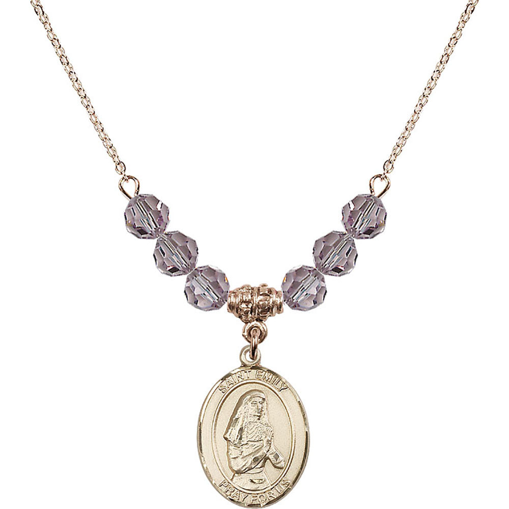 14kt Gold Filled Saint Emily de Vialar Birthstone Necklace with Light Amethyst Beads - 8047