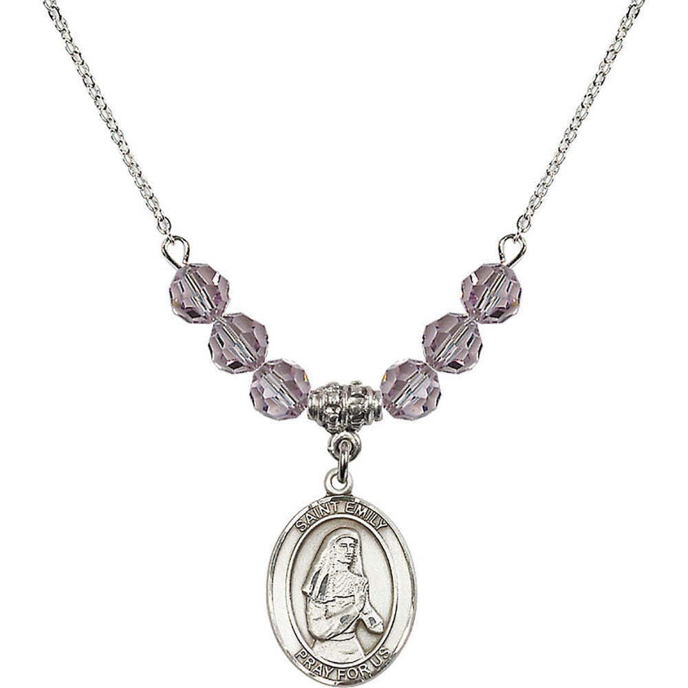 Sterling Silver Saint Emily de Vialar Birthstone Necklace with Light Amethyst Beads - 8047