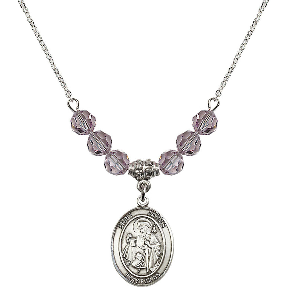 Sterling Silver Saint James the Greater Birthstone Necklace with Light Amethyst Beads - 8050