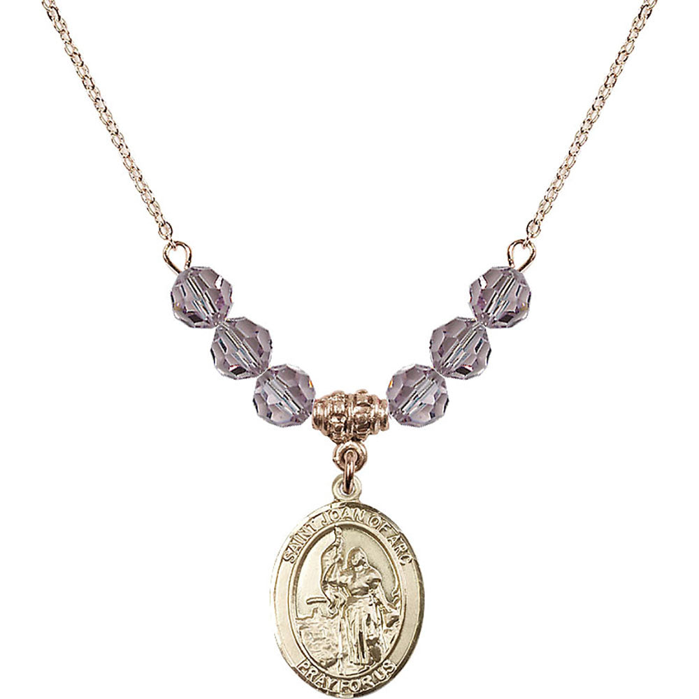 14kt Gold Filled Saint Joan of Arc Birthstone Necklace with Light Amethyst Beads - 8053