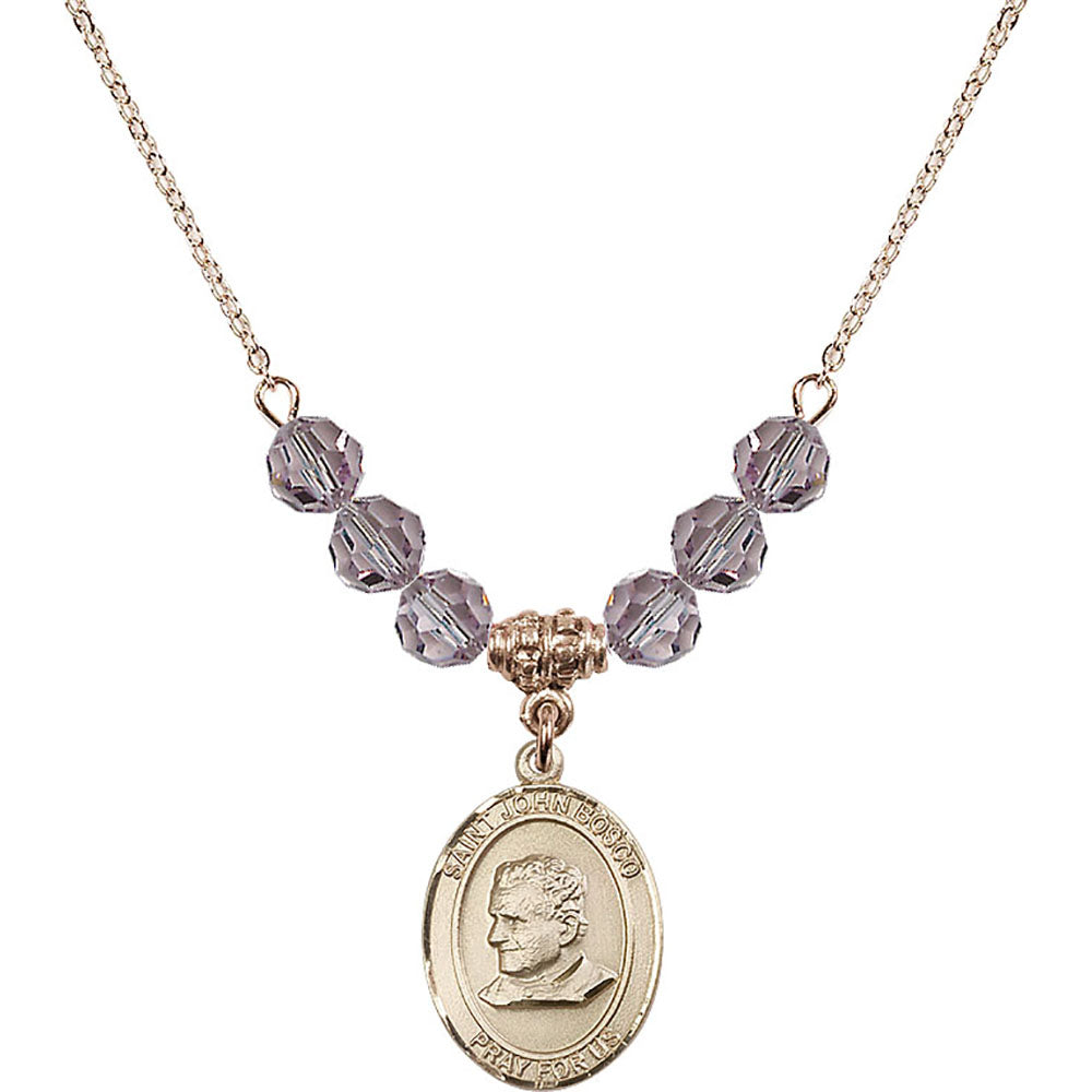 14kt Gold Filled Saint John Bosco Birthstone Necklace with Light Amethyst Beads - 8055